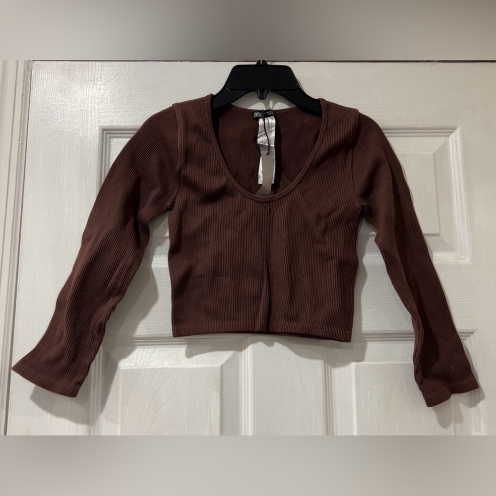 Zara Brown Ribbed Women's Top M-L